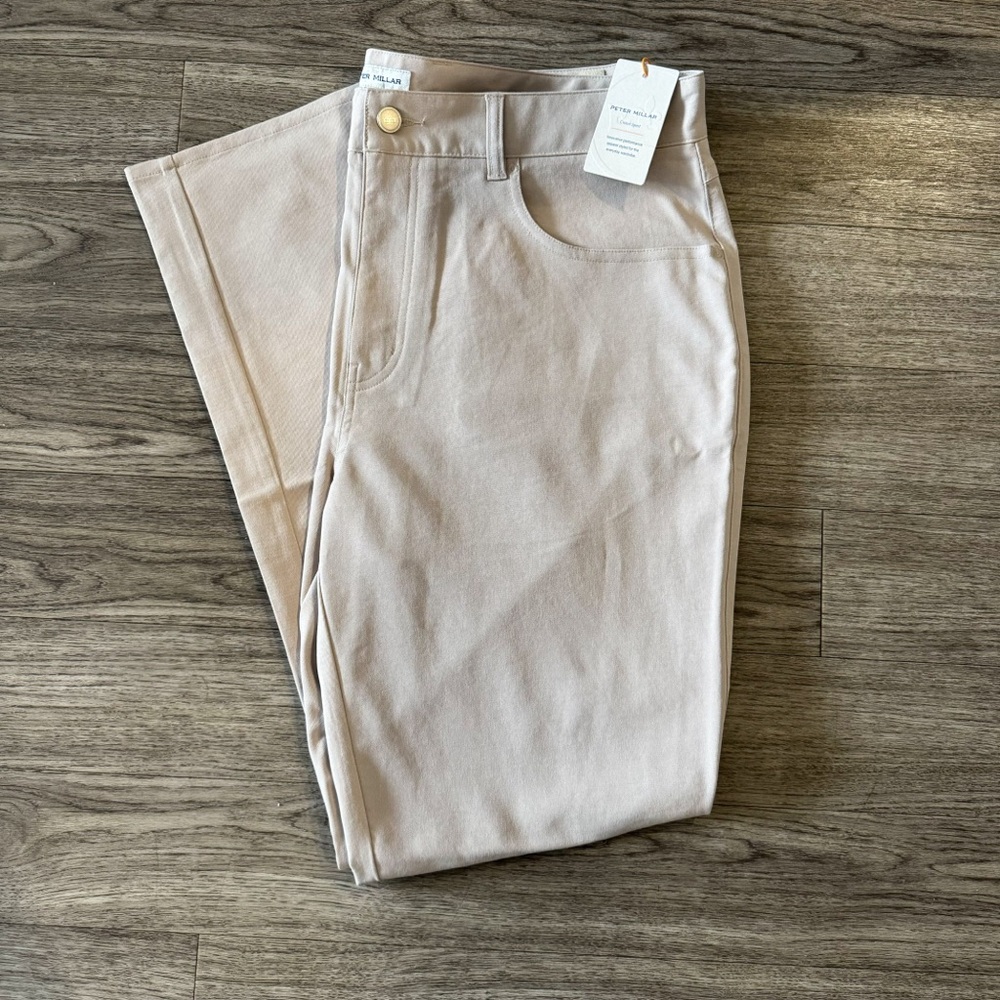 NWT men’s Peter Millar crown performance five pocket pant in khaki - size 36/30